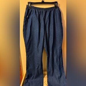 Dark Blue Elastic Waist Denim Pants